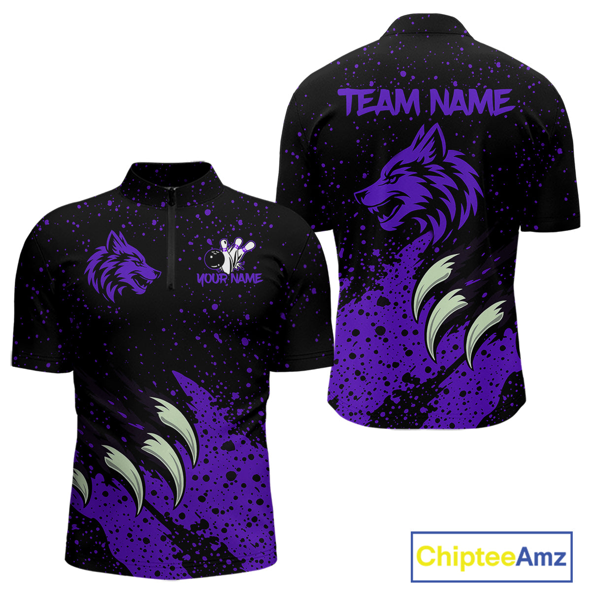 Purple Wolf Bowling Shirts for Team Men Women Custom Bowling Jerseys for Bowlers MBL205