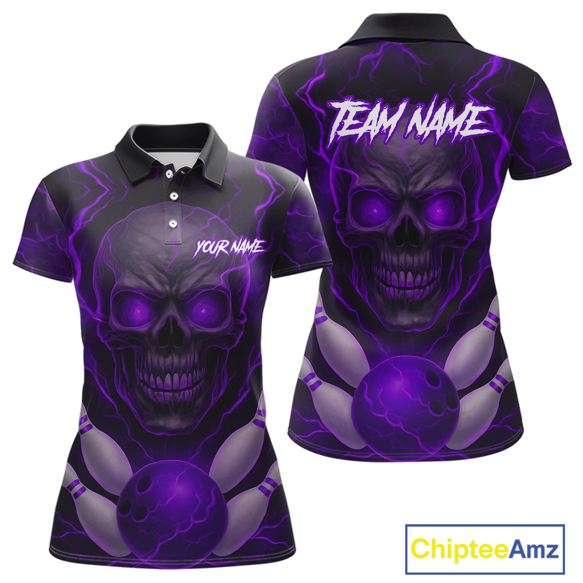Purple Bowling Shirts for Team Women Men Custom Skull Bowling Jerseys for Couples MBL207