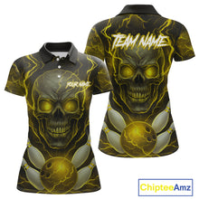 Load image into Gallery viewer, Yellow Bowling Shirts for Team Women Men Custom Skull Bowling Jerseys for Couples MBL207