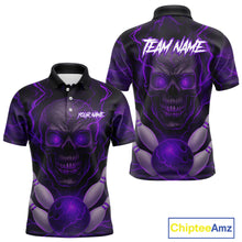Load image into Gallery viewer, Purple Bowling Shirts for Team Women Men Custom Skull Bowling Jerseys for Couples MBL207