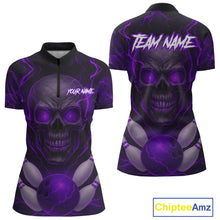 Load image into Gallery viewer, Purple Bowling Shirts for Team Women Men Custom Skull Bowling Jerseys for Couples MBL207