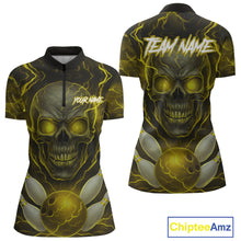 Load image into Gallery viewer, Yellow Bowling Shirts for Team Women Men Custom Skull Bowling Jerseys for Couples MBL207