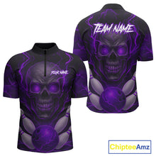 Load image into Gallery viewer, Purple Bowling Shirts for Team Women Men Custom Skull Bowling Jerseys for Couples MBL207