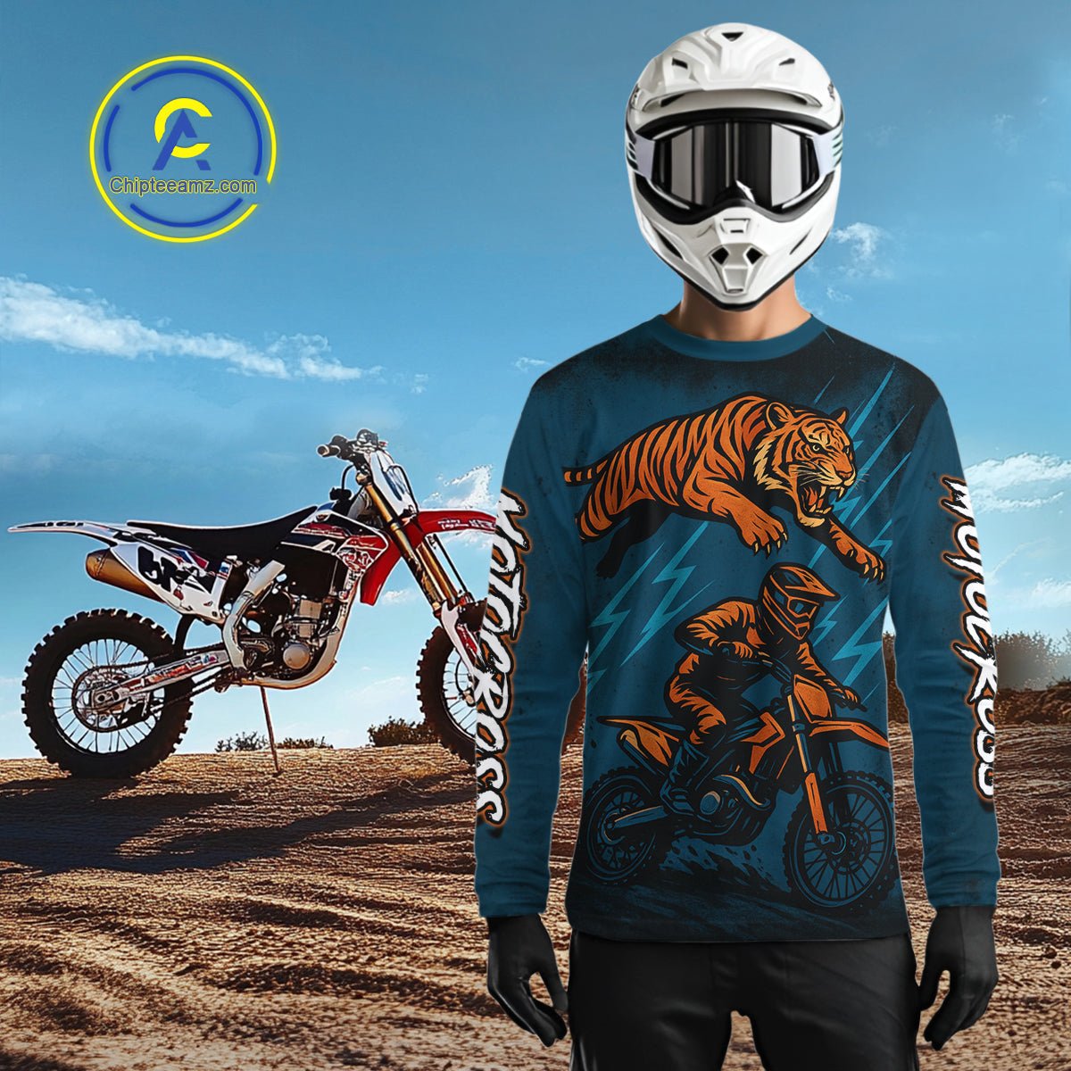 Tiger Motocross Jersey Custom Blue Dirt Bike Shirts for Men Kid Women Racing Jersey XM410