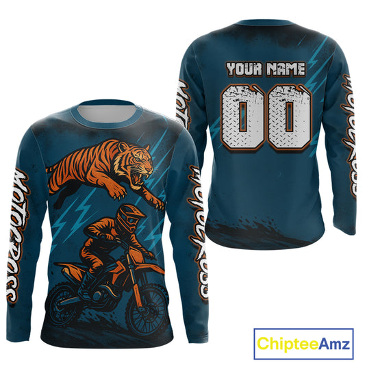 Tiger Motocross Jersey Custom Blue Dirt Bike Shirts for Men Kid Women Racing Jersey XM410