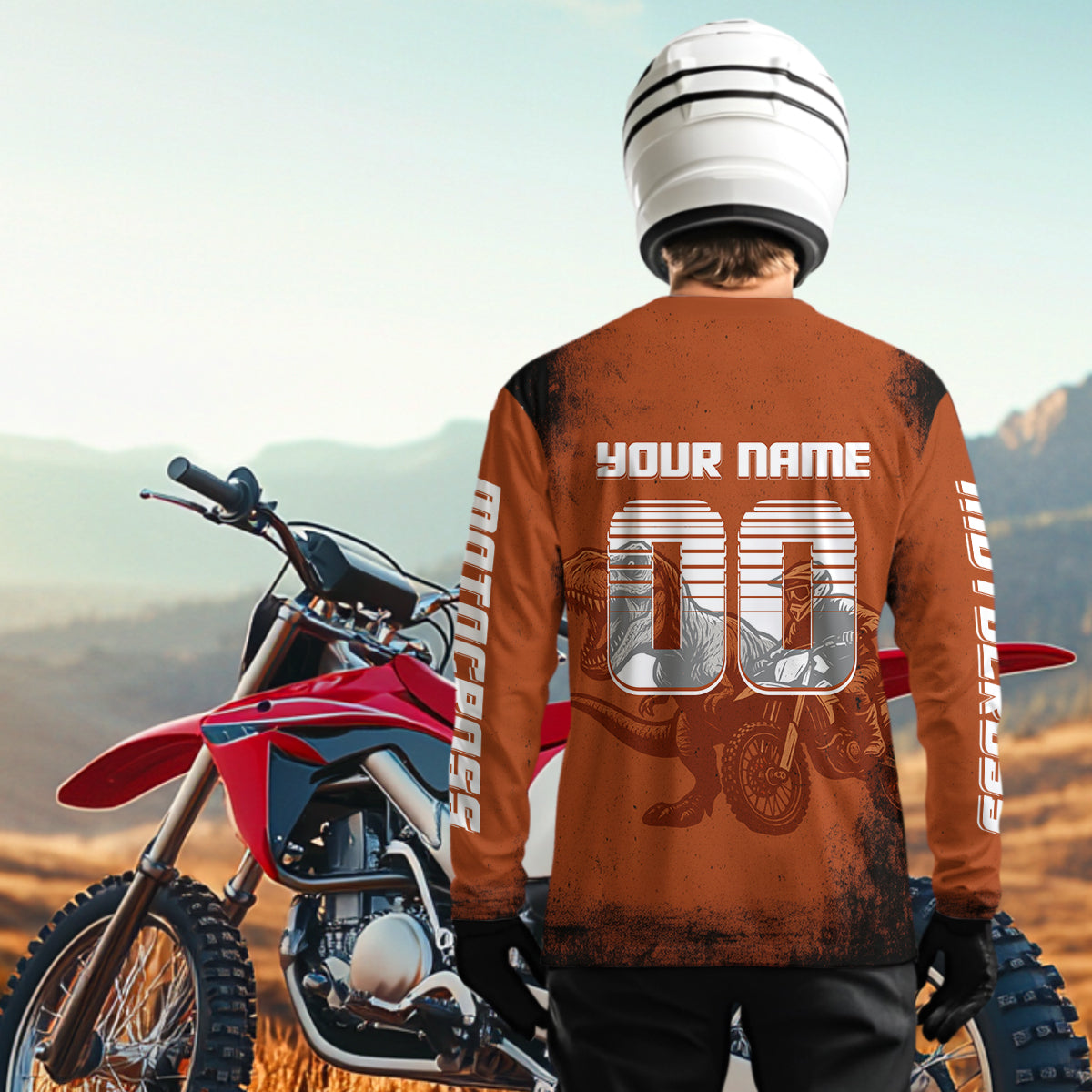 Orange Dinosaur Motocross Jersey Custom Dirt Bike Shirt Men Kid Women Racing Jersey XM411