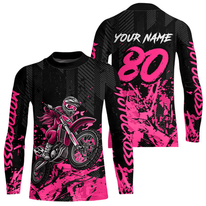 Custom Pink Motocross Jersey Racing Motocycle Shirts for Men Women Kid UPF30+ DNT43