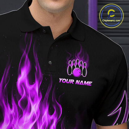 Custom Purple Flame Bowling Jersey for Men Bowling Team Shirts Bowling League HNT469