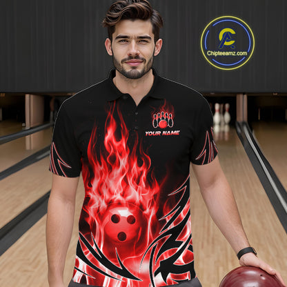 Custom Red Flame Bowling Jersey for Men Bowling Team Shirts Bowling League HNT469