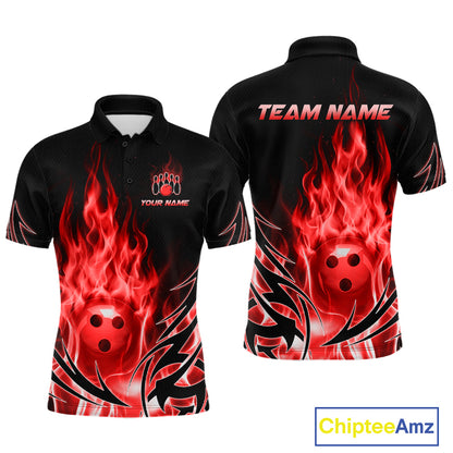 Custom Red Flame Bowling Jersey for Men Bowling Team Shirts Bowling League HNT469