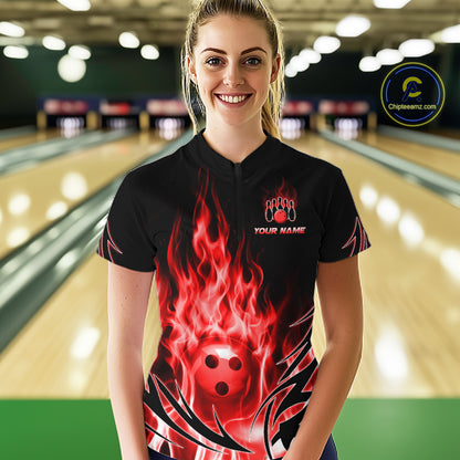 Custom Red Flame Bowling Jersey for Women Bowling Team Shirts Bowling League HNT469