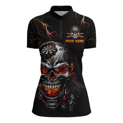 Custom Thunder Skull Darts Board Dart Shirts for Women Darts Team Jerseys Polo & 1/4 Zip NNT134