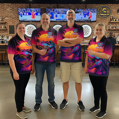 Custom Neon Dinosaur Dart Shirts For Women Dart Board Gifts Darts Team Jerseys Dart League NNT161