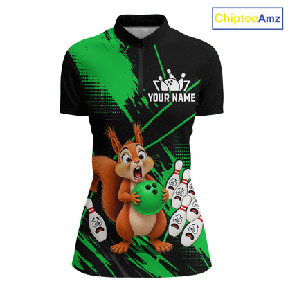 Custom Green Squirrel Bowling Jersey for Women Bowling Team Shirts Bowling Polo & 1/4 Zip HNT301