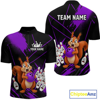 Custom Purple Squirrel Bowling Jersey for Men Bowling Team Shirts Bowling Polo & 1/4 Zip HNT301