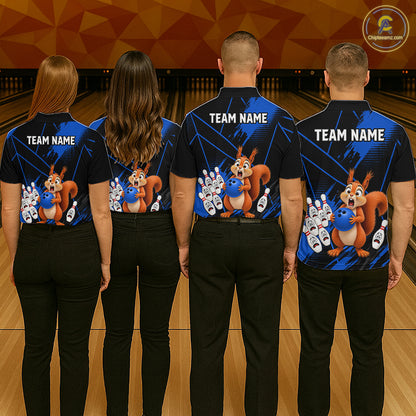 Custom Blue Squirrel Bowling Jersey for Men Bowling Team Shirts Bowling Polo & 1/4 Zip HNT301