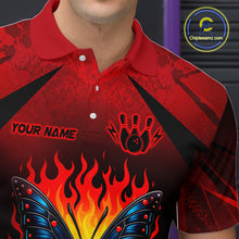 Load image into Gallery viewer, Red and black polo shirt with graphic designs and 'Your Name' text, brand logo visible.