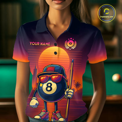 Custom Funny 8 Ball Retro Billiard Shirts for Women Billiard Team Shirts Polo & 1/4 Zip NNT93