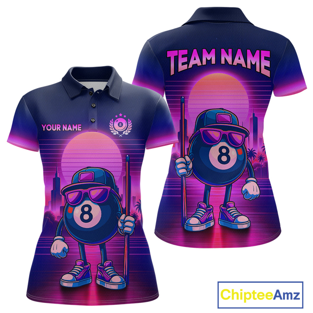 Custom Purple Funny 8 Ball Retro Billiard Shirts for Women Billiard Team Shirts Polo & 1/4 Zip NNT93