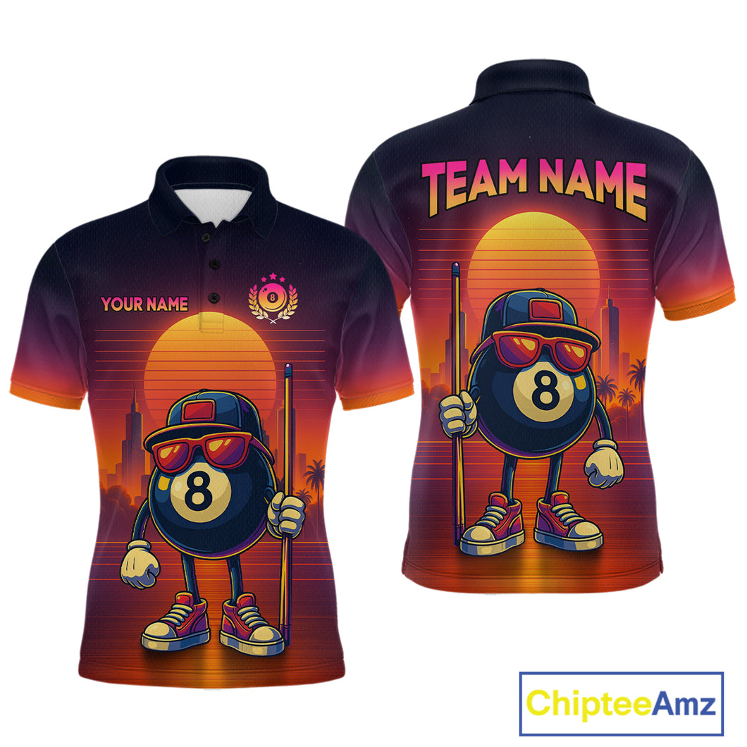 Custom Funny 8 Ball Retro Billiard Shirts for Women Billiard Team Shirts Polo & 1/4 Zip NNT93