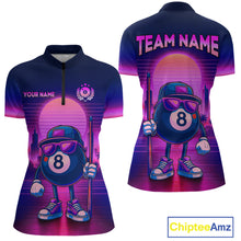 Load image into Gallery viewer, Custom Purple Funny 8 Ball Retro Billiard Shirts for Women Billiard Team Shirts Polo &amp; 1/4 Zip NNT93