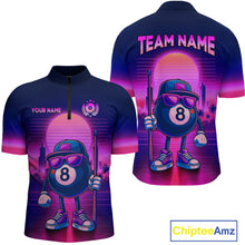 Load image into Gallery viewer, Custom Purple Funny 8 Ball Retro Billiard Shirts for Women Billiard Team Shirts Polo &amp; 1/4 Zip NNT93
