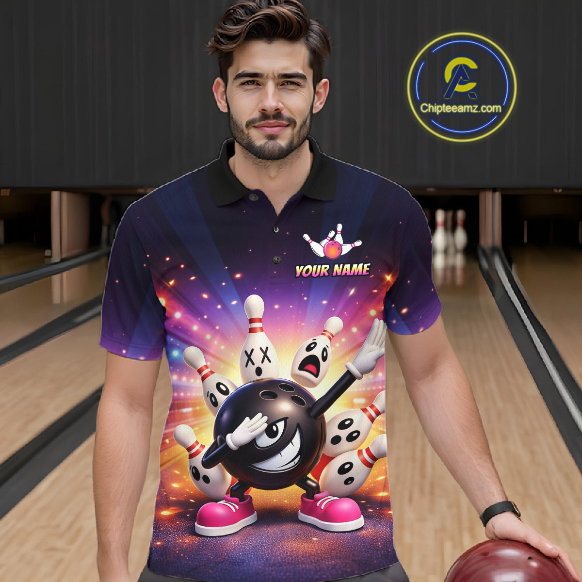 Custom Galaxy Funny Bowling Jersey for Men Bowling Tournament Polo & 1/4 Zip Bowling Team Shirts HNT217