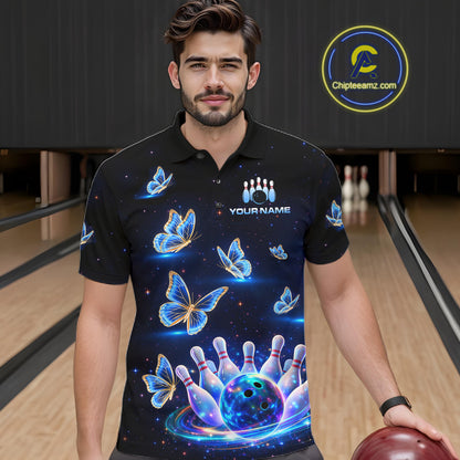 Custom Galaxy Butterflies Bowling Jersey for Men Bowling Tournament Polo & 1/4 Zip Bowling Team Shirts HNT211