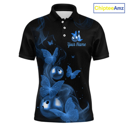 Custom Blue Butterfly Galaxy Bowling Jersey for Men Bowling Team Shirts Bowling League HNT310