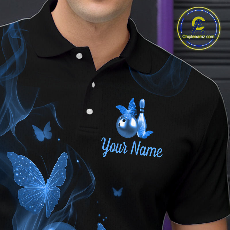 Custom Blue Butterfly Galaxy Bowling Jersey for Men Bowling Team Shirts Bowling League HNT310