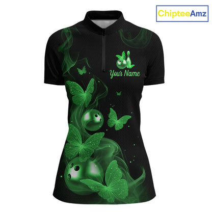 Custom Green Butterfly Galaxy Bowling Jersey for Women Bowling Team Shirts Bowling League HNT310