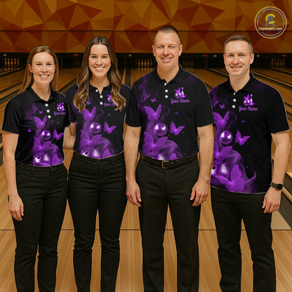 Custom Purple Butterfly Galaxy Bowling Jersey for Women Bowling Team Shirts Bowling League HNT310