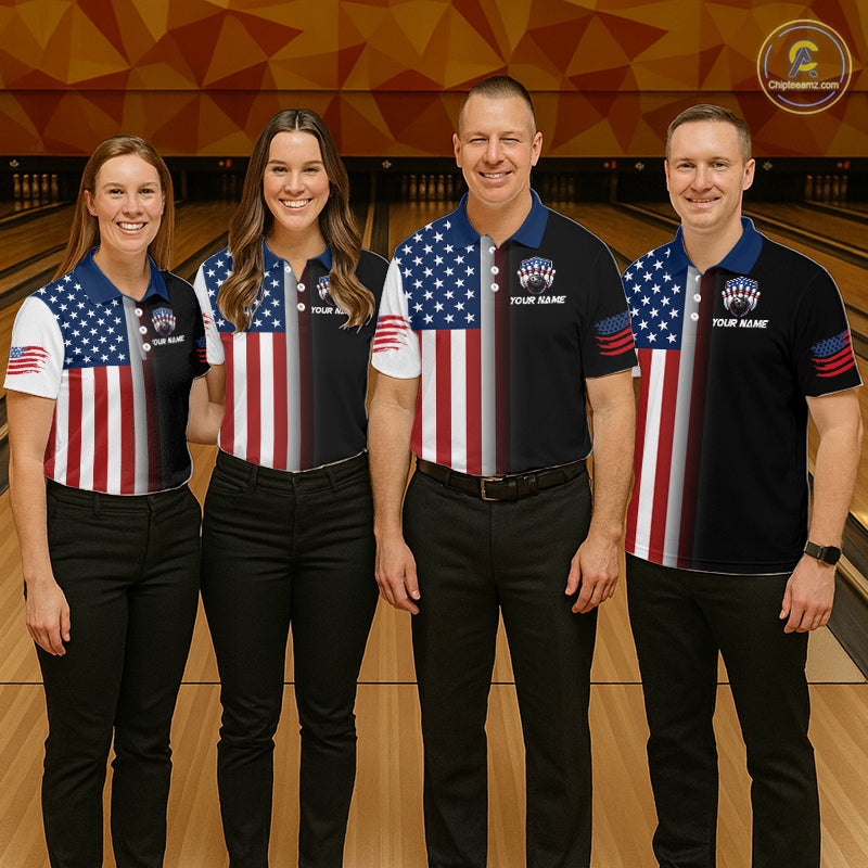 Custom US Flag Eagle Bowling Jersey for Men Bowling Team Shirts Polo & 1/4 Zip Bowling League HNT476