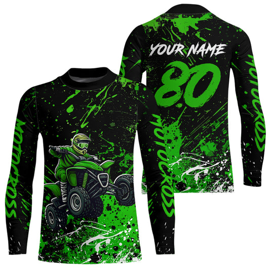 Green Youth ATV Motocross Shirts Kid Men Women Custom Off-Road Quad Bike Shirt UPF30+ DNT77