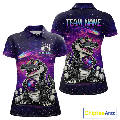 Custom Funny Galaxy Alligator Bowling Jersey for Women Bowling Tournament Polo & 1/4 Zip Bowling Team Shirts HNT218