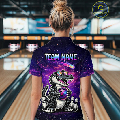 Custom Funny Galaxy Alligator Bowling Jersey for Women Bowling Tournament Polo & 1/4 Zip Bowling Team Shirts HNT218