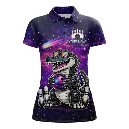 Custom Funny Galaxy Alligator Bowling Jersey for Women Bowling Tournament Polo & 1/4 Zip Bowling Team Shirts HNT218