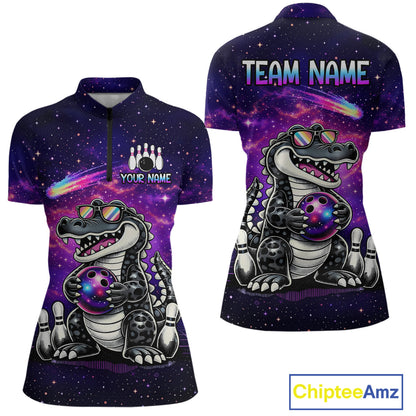 Custom Funny Galaxy Alligator Bowling Jersey for Women Bowling Tournament Polo & 1/4 Zip Bowling Team Shirts HNT218