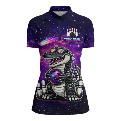 Custom Funny Galaxy Alligator Bowling Jersey for Women Bowling Tournament Polo & 1/4 Zip Bowling Team Shirts HNT218