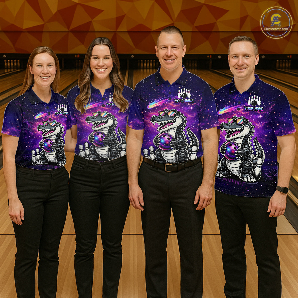 Custom Funny Galaxy Alligator Bowling Jersey for Women Bowling Tournament Polo & 1/4 Zip Bowling Team Shirts HNT218