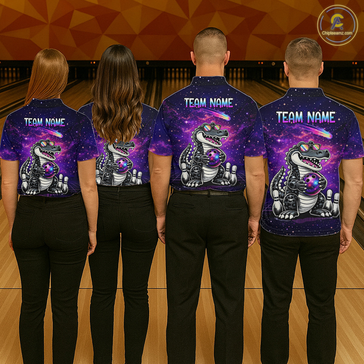 Custom Funny Galaxy Alligator Bowling Jersey for Women Bowling Tournament Polo & 1/4 Zip Bowling Team Shirts HNT218