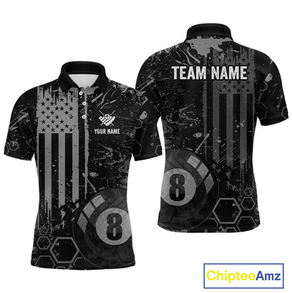 Custom American Flag 8 Ball Billiard Shirts for Men Billiard Team Jerseys Billiard League Polo & 1/4 Zip NNT286