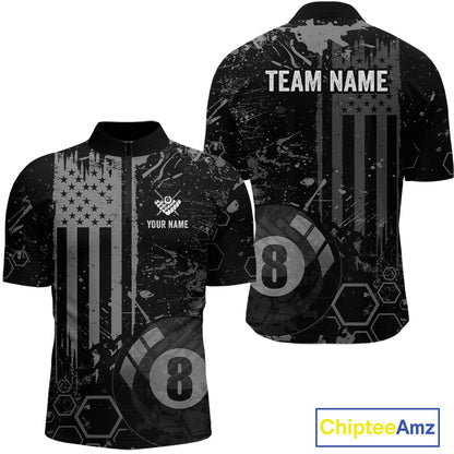 Custom American Flag 8 Ball Billiard Shirts for Men Billiard Team Jerseys Billiard League Polo & 1/4 Zip NNT286