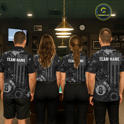 Custom American Flag 8 Ball Billiard Shirts for Men Billiard Team Jerseys Billiard League Polo & 1/4 Zip NNT286
