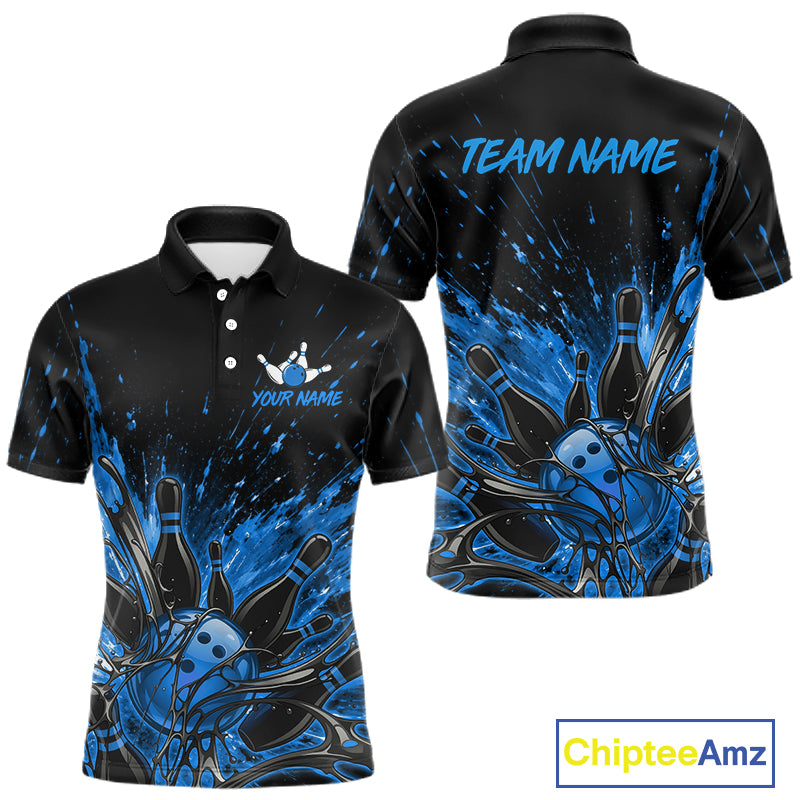 Personalized Blue Bowling Jerseys For Men, Custom Bowling Team Shirts Bowling Pin And Ball HNT494