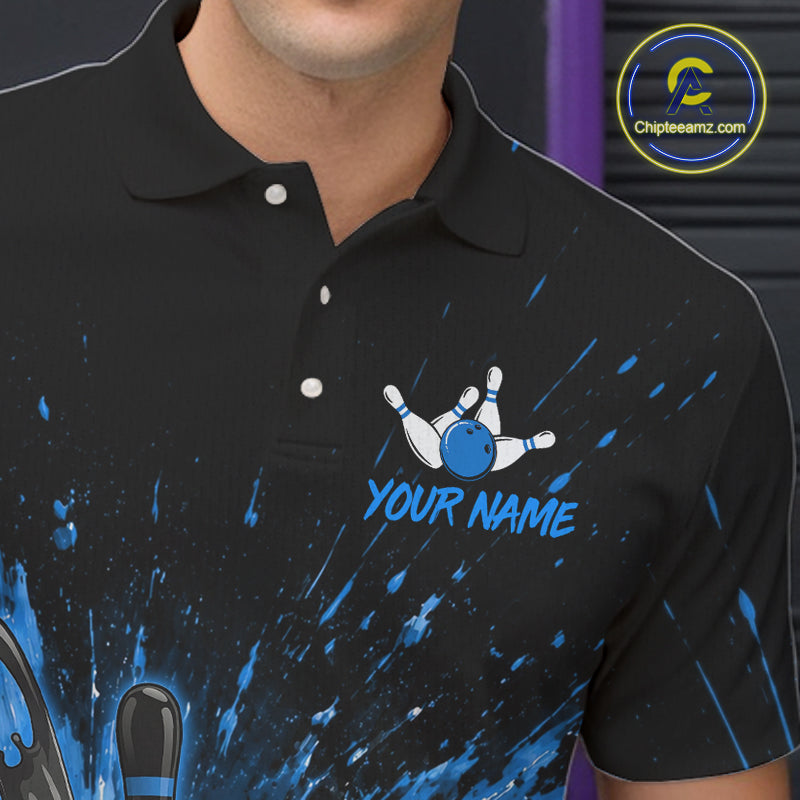 Personalized Blue Bowling Jerseys For Men, Custom Bowling Team Shirts Bowling Pin And Ball HNT494