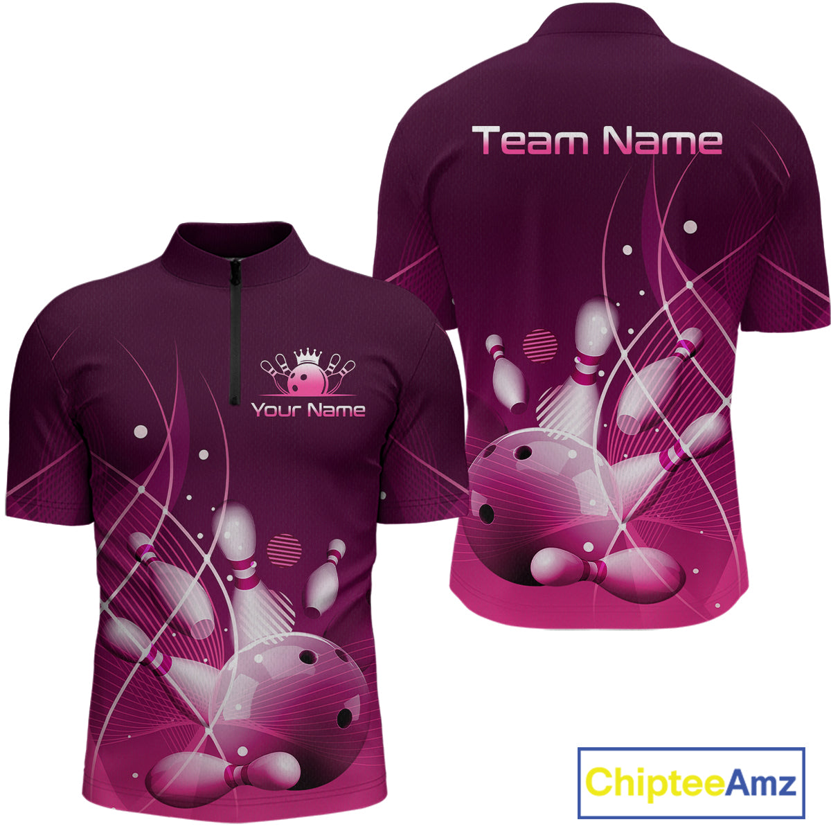 Custom Pink Bowling Jersey for Men Bowling Uniform  Bowling Team Shirts Polo & 1/4 Zip HNT168