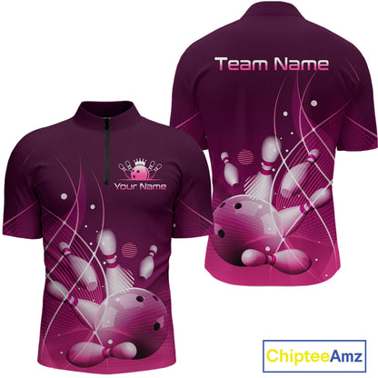 Custom Pink Bowling Jersey for Men Bowling Uniform  Bowling Team Shirts Polo & 1/4 Zip HNT168