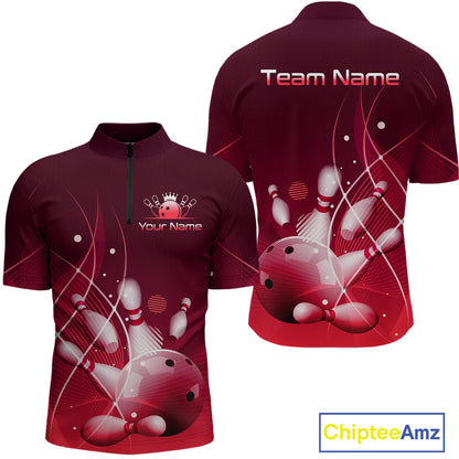 Custom Red Bowling Jersey for Men Bowling Uniform  Bowling Team Shirts Polo & 1/4 Zip HNT168