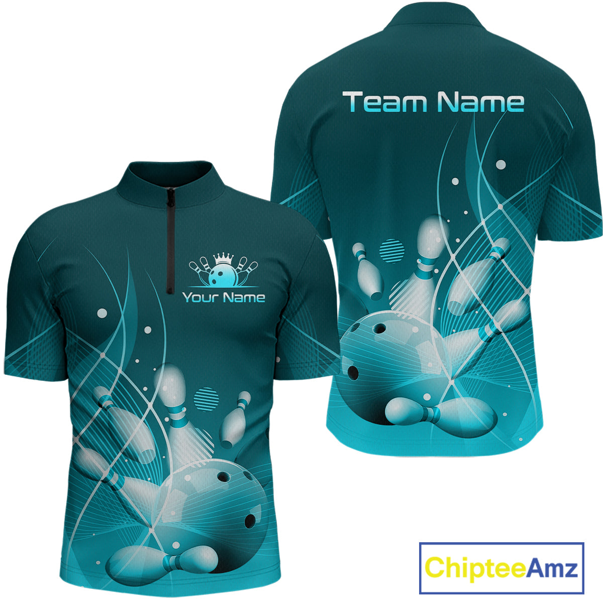 Custom Turquoise Bowling Jersey for Men Bowling Uniform  Bowling Team Shirts Polo & 1/4 Zip HNT168